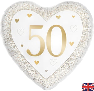 a heart shaped balloon with the number 50 on it
