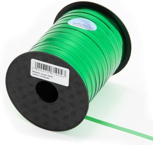 a spool of green metallic green ribbon