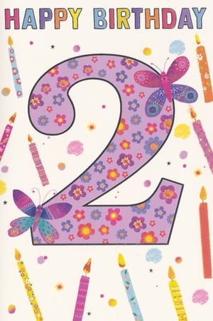 A birthday card for a girl with flowers and butterflies surrounding the number 2.