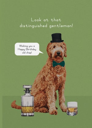 a birthday card with a dog wearing a top hat and bow tie