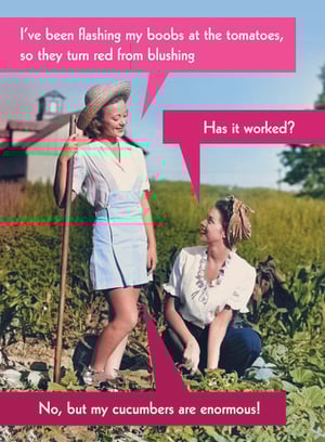two women in a field with a speech bubble that says has it worked