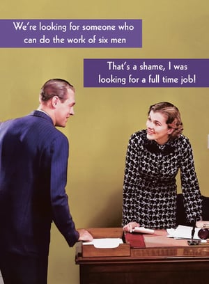 a man and woman are looking for someone who can do the work of six men