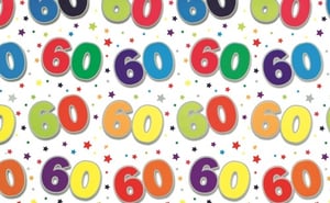 a seamless pattern of colorful numbers 60 and stars on a white background