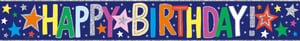 A blue banner that says "Happy birthday" on it.