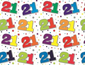 a pattern of colorful numbers 21 with stars in the background