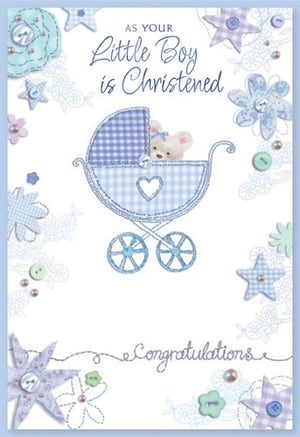 A congratulations card for a little boy's christening.