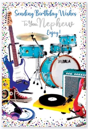 A birthday card that says "Sending birthday wishes to you, nephew. Enjoy!"