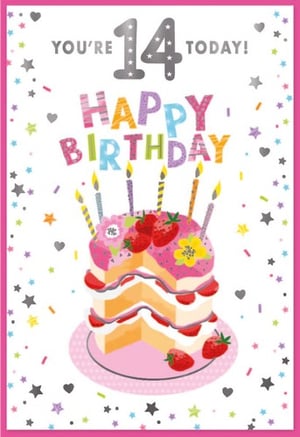 a birthday card for a girl with a cake and candles