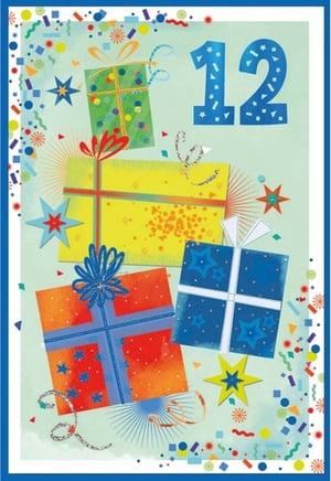 a birthday card with gifts and the number 12