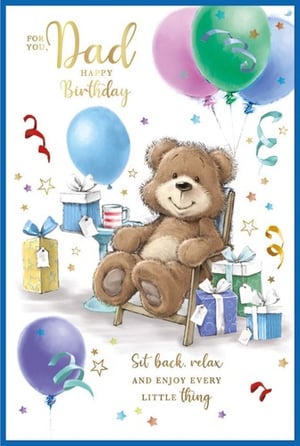 a birthday card for a dad with a teddy bear sitting in a chair