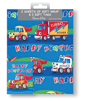 a package of 2 sheets of gift wrap and 2 gift tags