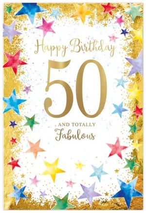 a birthday card that says happy birthday 50 and totally fabulous