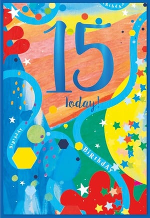 a colorful birthday card with the number 15 on it