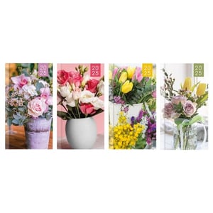 four cards with flowers in vases for the year 2022