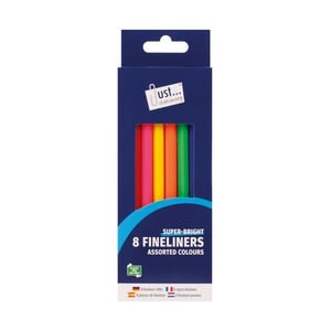a box of 8 super bright fineliners in assorted colors
