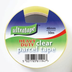 a roll of ultratape heavy duty clear parcel tape