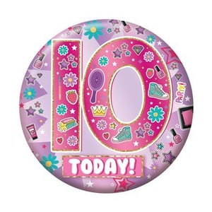 a pink and purple plate with the number 10 on it .