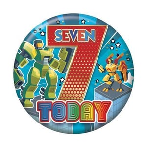 a seven today paper plate with two robots on it .