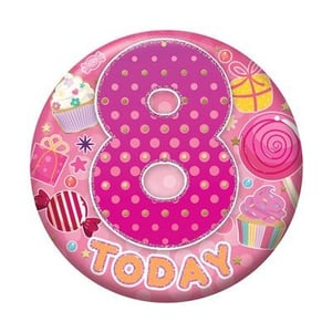 a pink birthday plate with the number eight on it .