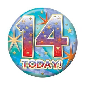 a button with the number 14 on it and the words `` today ! ''