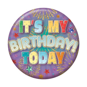a purple plate that says it 's my birthday today