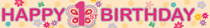 a happy 8th birthday banner with flowers and butterflies