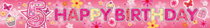a pink banner that says 5 happy birthday
