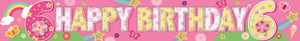 a pink and green banner that says happy birthday 6