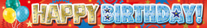 a happy birthday banner with balloons and stars
