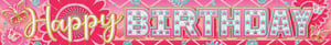 a pink banner that says happy birthday on it