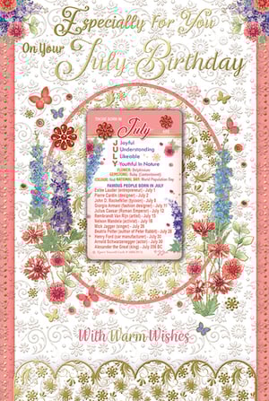 a card that says ' especially for you on your july birthday '