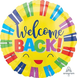 a colorful balloon that says welcome back on it