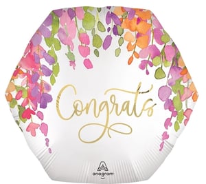 a congratulations balloon with watercolor flowers on it