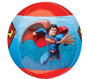 a red and blue balloon with superman on it