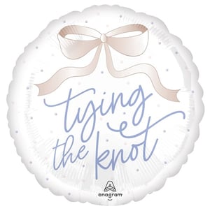 a balloon that says tying the knot with a bow