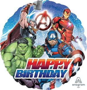 a happy birthday balloon with the avengers on it