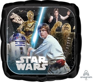 a star wars balloon with a picture of han solo and chewbacca