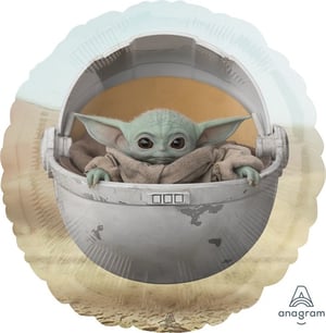 an anagram balloon with a baby yoda on it