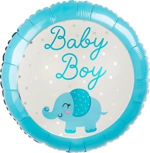 a baby boy balloon with an elephant on it