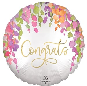 a congratulations balloon with watercolor flowers on it