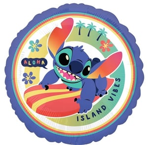 a stitch balloon that says aloha island vibes