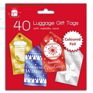 a package of luggage gift tags with metallic cord