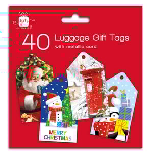 a package of luggage gift tags with metallic cord