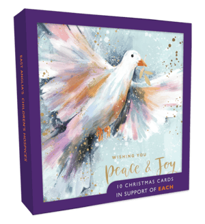 a box of peace and joy christmas cards in support of east anglia 's children 's hospices
