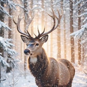 a deer standing in the snow looking at the camera