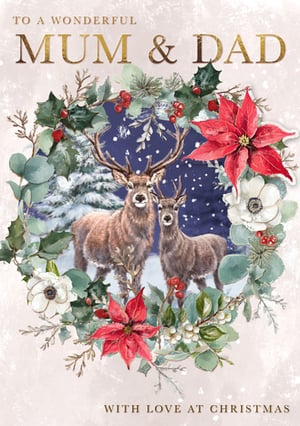 a christmas card that says to a wonderful mum and dad with love at christmas