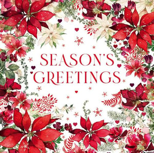 a christmas card with red flowers and the words `` season 's greetings ''