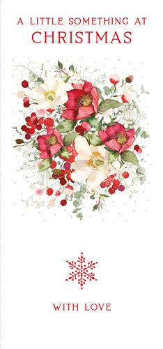 a little something at christmas with love christmas card with flowers and berries