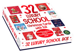 a box of 32 luxury school christmas cards with foil