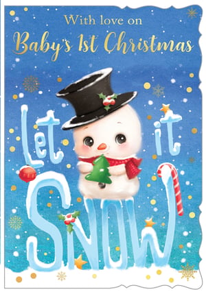 a baby 's first christmas card that says let it snow